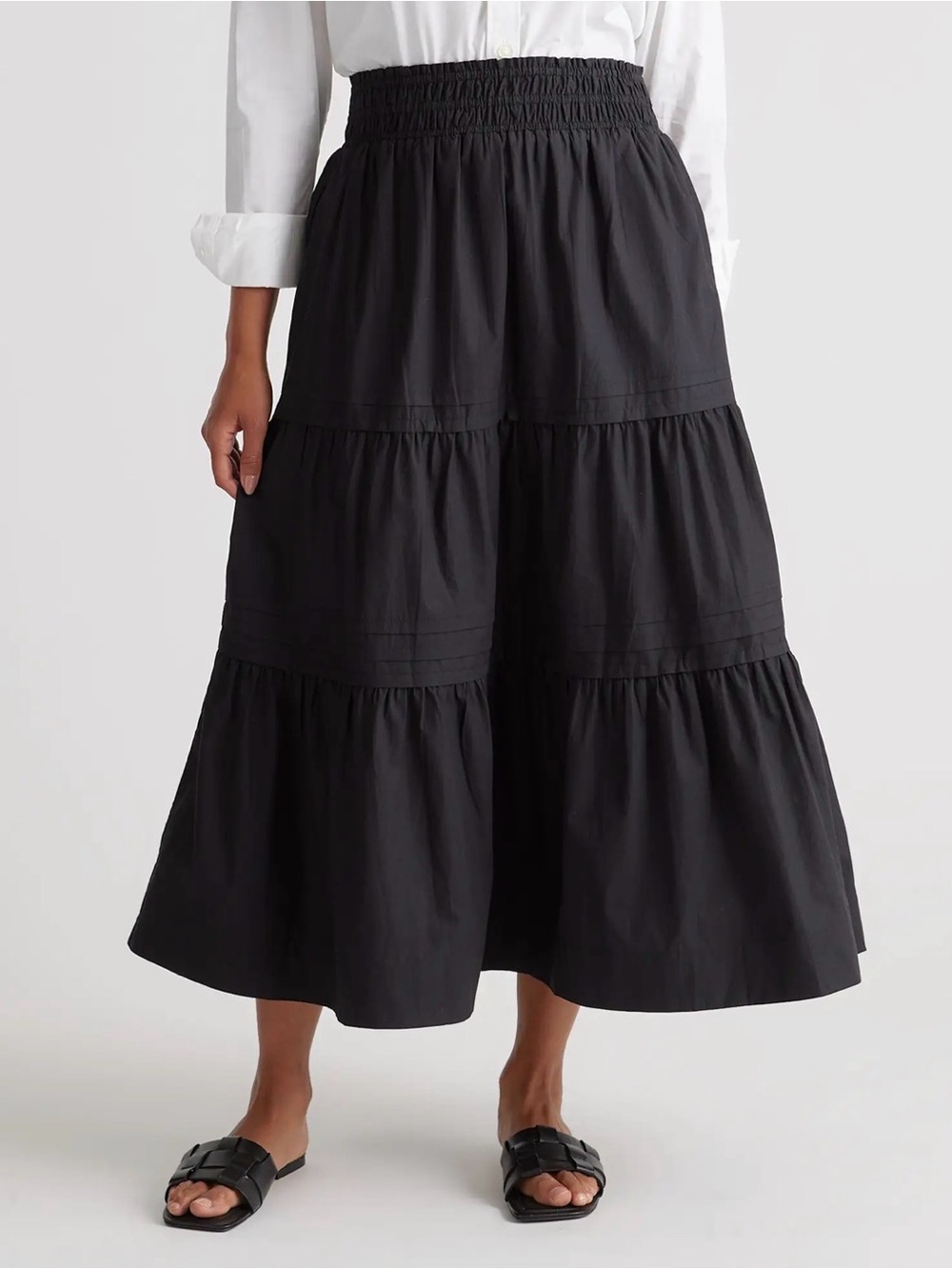 Black Tiered Maxi Skirt with Smocked Waist